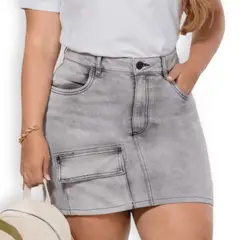 TRUCCOS JEANS - Mini Falda Cargo Gris Mujer Talla Grande Mezclilla P17032165