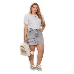 TRUCCOS JEANS - Mini Falda Cargo Gris Mujer Talla Grande Mezclilla P17032165