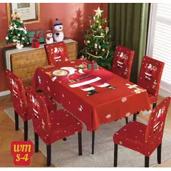GENERICO - SET DE MANTEL CON 6 FUNDAS DE SILLA DE NAVIDAD