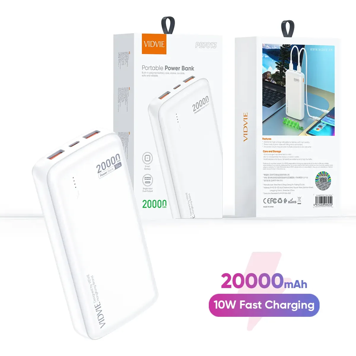 GENERICO - Powerbank Batería Cargador Portátil Carga Rápida Vidvie 20000 mAh