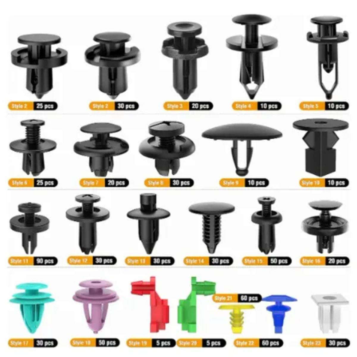GENERICO - Kit 725 Clip Broche Retencion Plastico Auto Lata Tapabarro