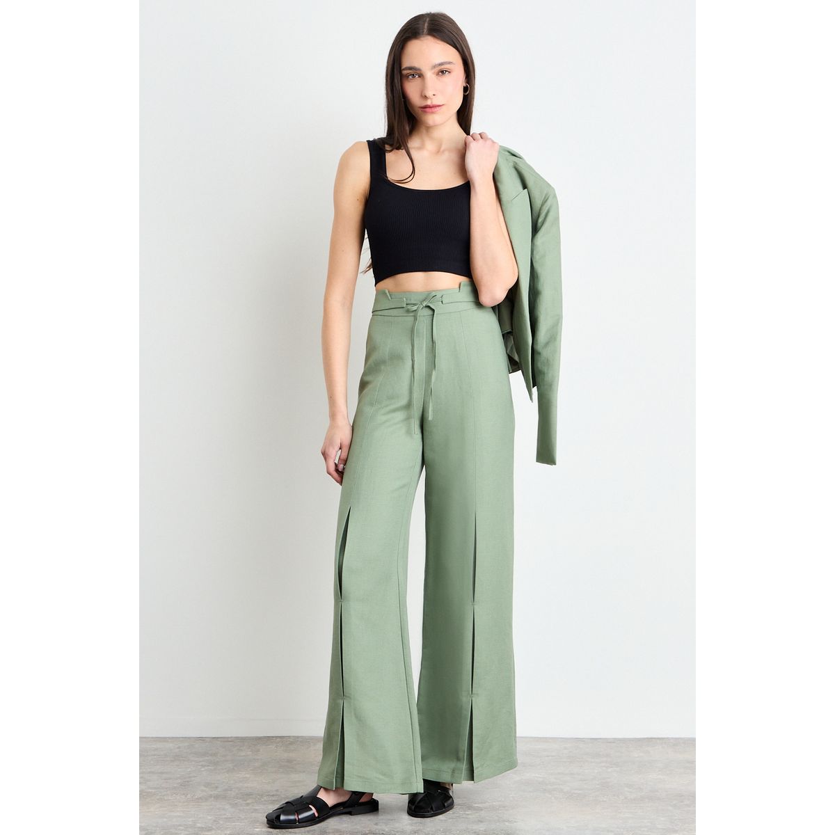 IO - Pantalon Liso Mujer Verde Oliva Io
