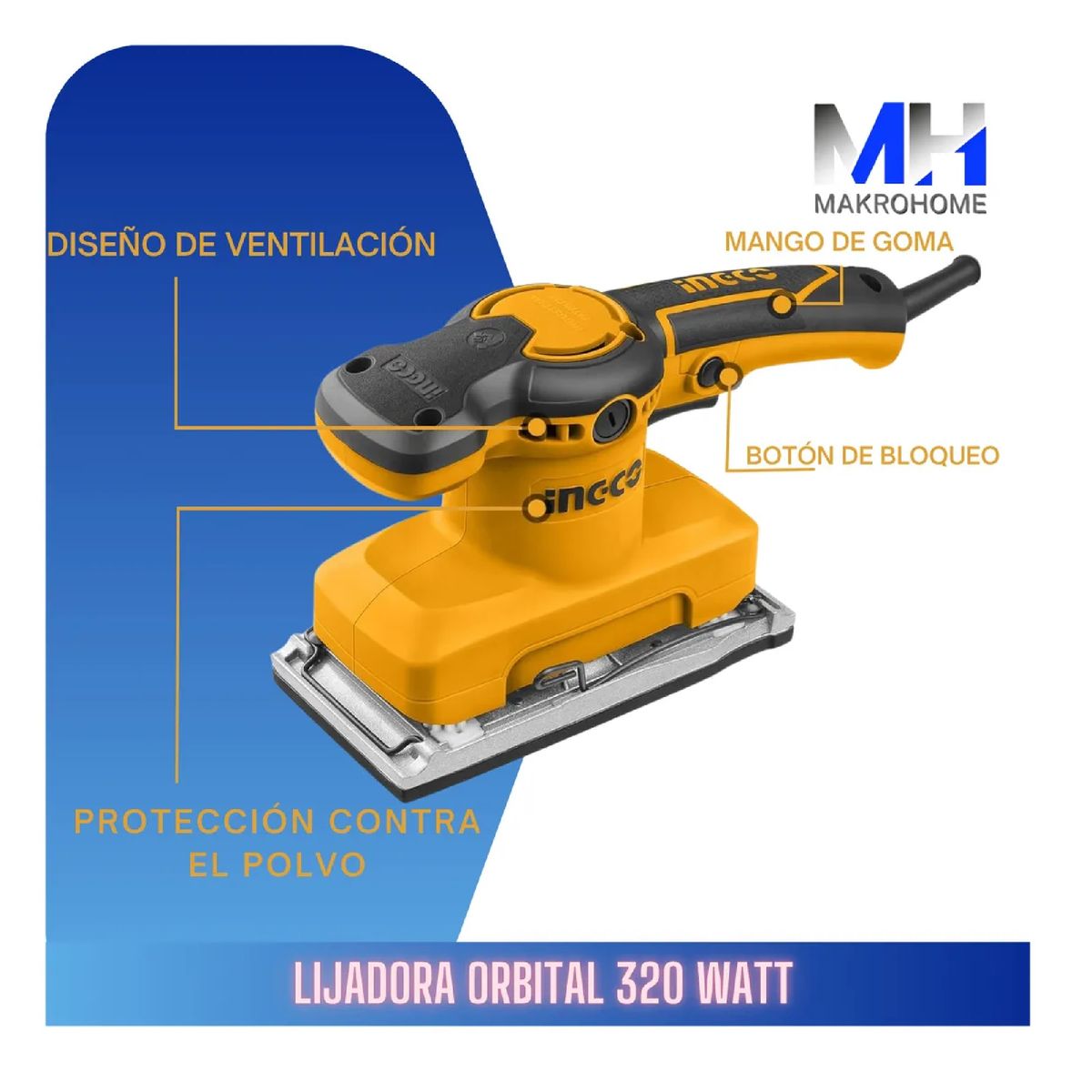 INGCO - Lijadora Orbital Rectangular Ingco 320w Base Aluminio Fs3208