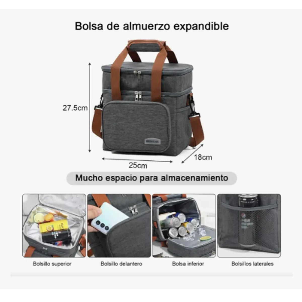 GENERICO - Bolsa Isotérmica Bolsa De Almuerzo De Gran Capacidad 24 L GRIS
