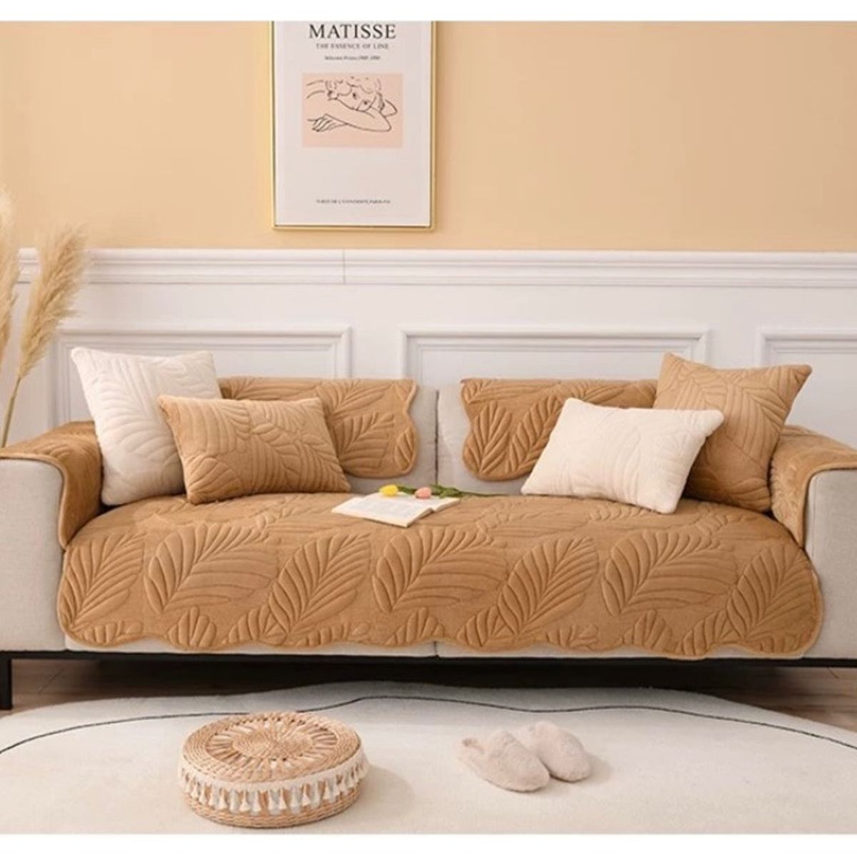 COMPRAPO - Set 3 Piezas Cubre Asiento Sofá + 2 Cubre Brazos Color Beige 3 Cuerpos