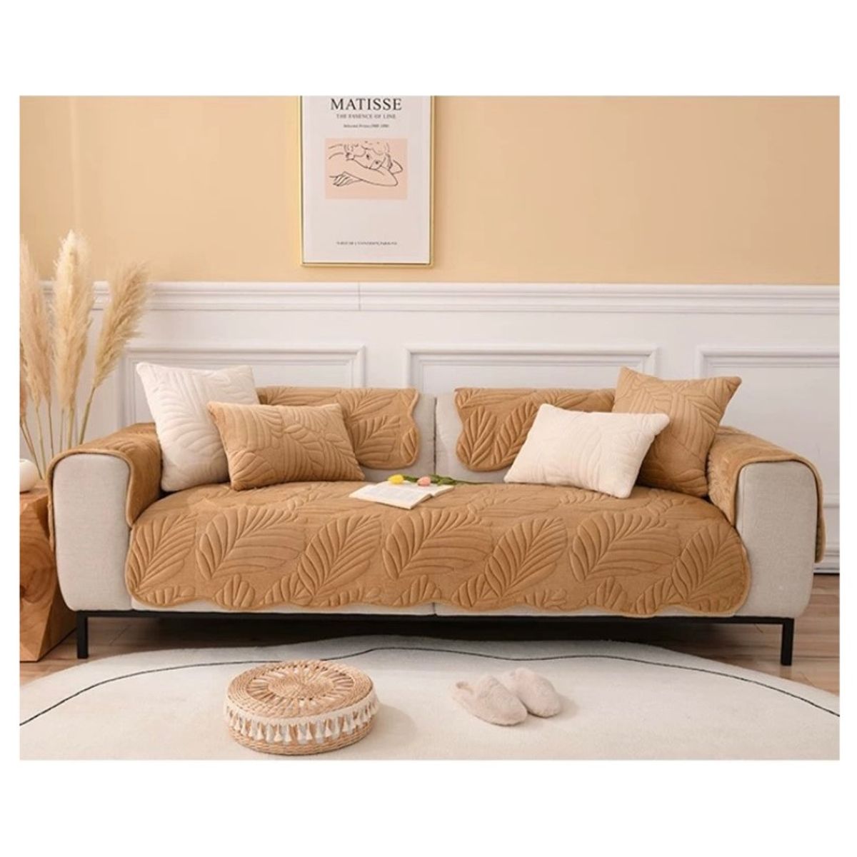 COMPRAPO - Set 3 Piezas Cubre Asiento Sofá + 2 Cubre Brazos Color Beige 3 Cuerpos