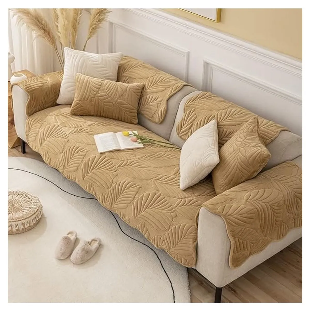 COMPRAPO - Set 3 Piezas Cubre Asiento Sofá + 2 Cubre Brazos Color Beige 3 Cuerpos