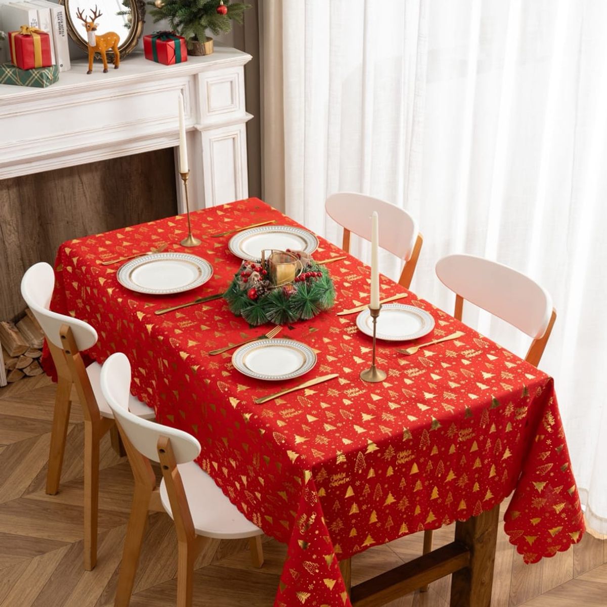 GENERICO - Mantel Impermeable Rectangular Decoración Navidad 220x140 Mantel ROJO