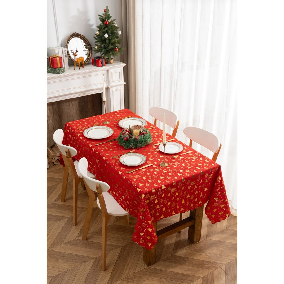 GENERICO - Mantel Impermeable Rectangular Decoración Navidad 220x140 Mantel ROJO