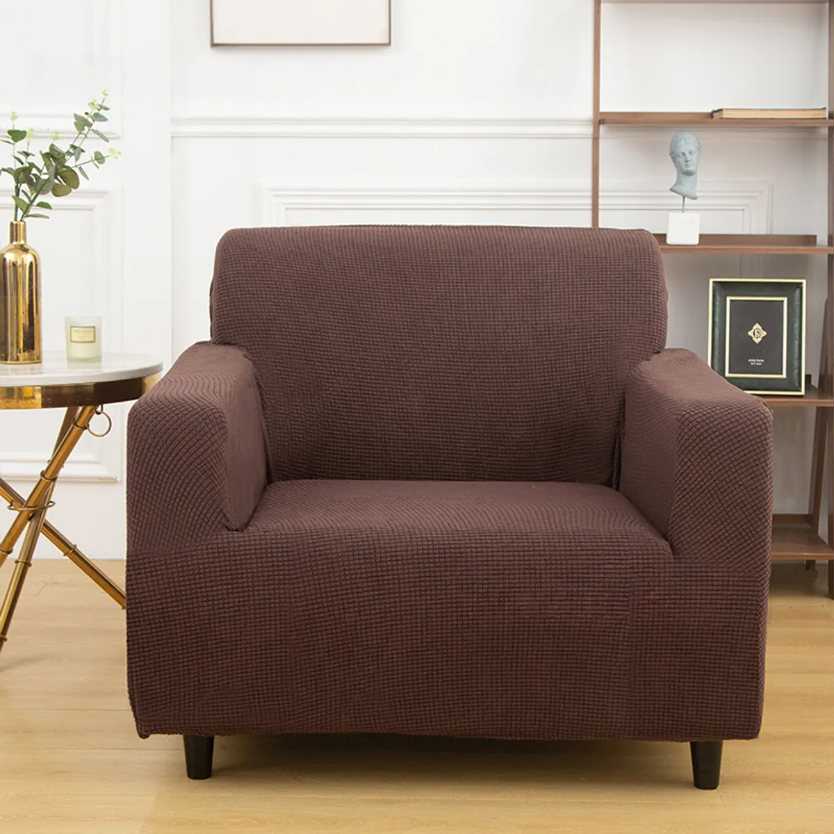 GENERICO - Funda Cubre Sofá Protectora Premium Cuadrille 1 Cuerpos CAFE