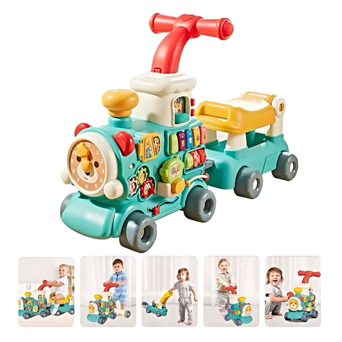 GENERICO - Correpasillo andador  trencito musical infantil 5 en 1 Celeste