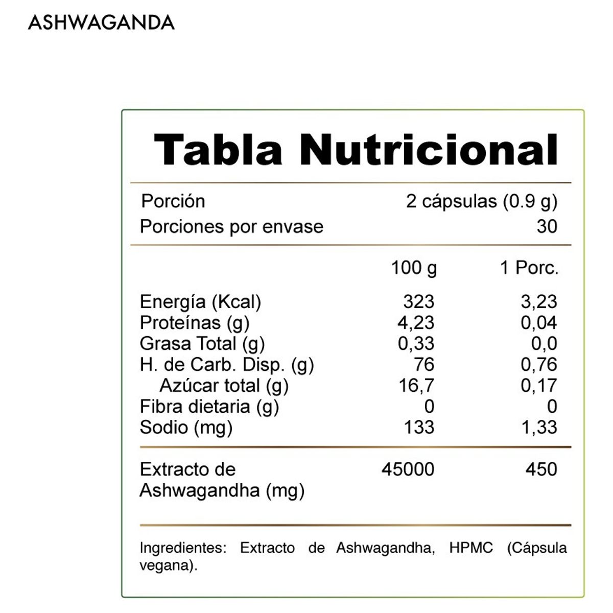 WINKLER NUTRITION - Ashwagandha 450mg 60 Cápsulas 30 Porciones - 1 Mes