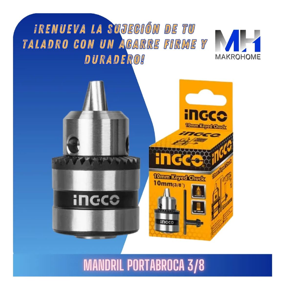 INGCO - Mandril Portabrocas Ingco Rosca Tres Octavos + Llave Cap 08-10mm