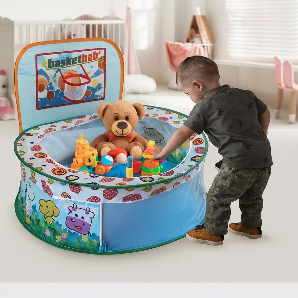 GENERICO - Piscina de Juegos Infantil Plegable con Canasta Basketball