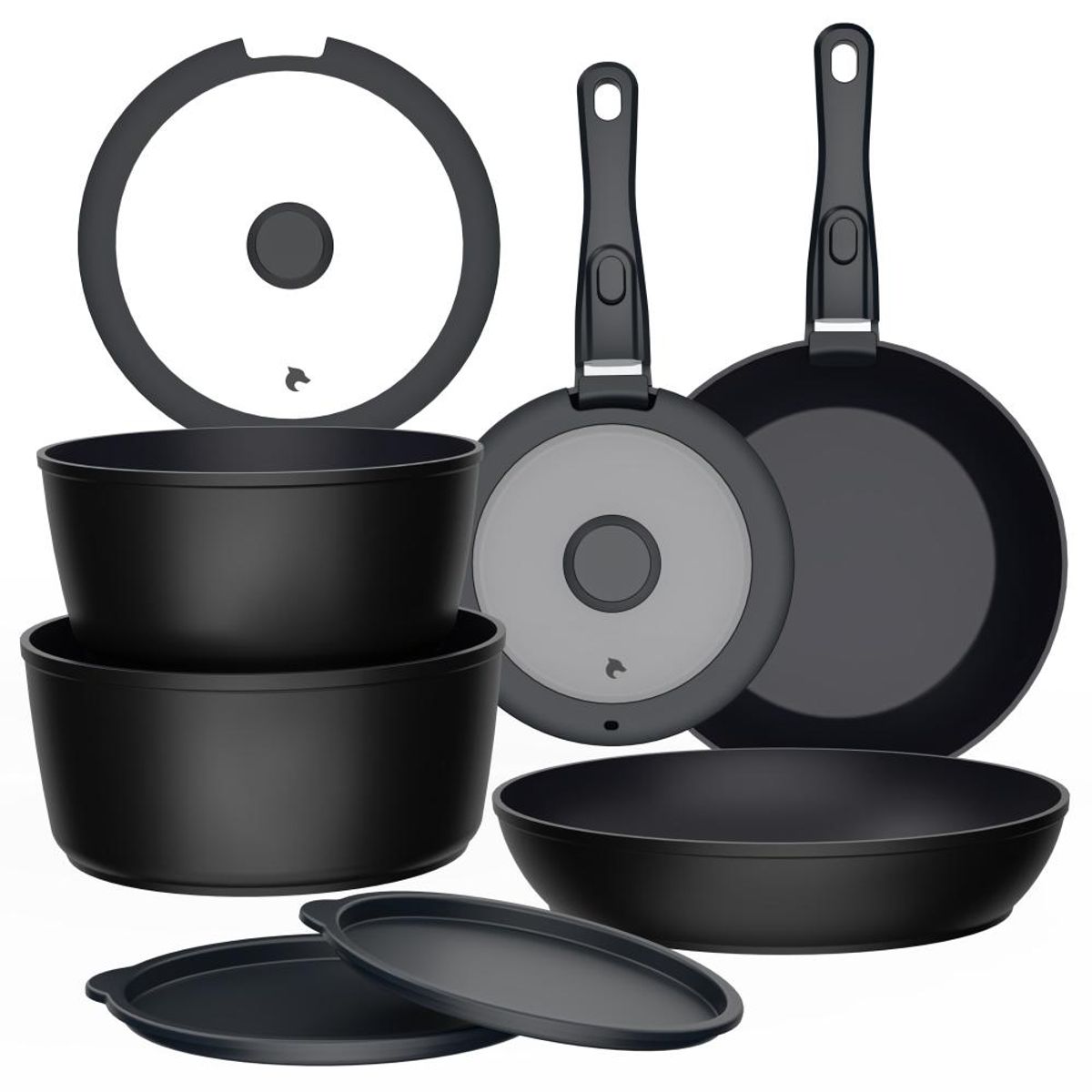 BOHLIER - Batería de Cocina 11 Piezas Aluminio Forjado Snap-On Black