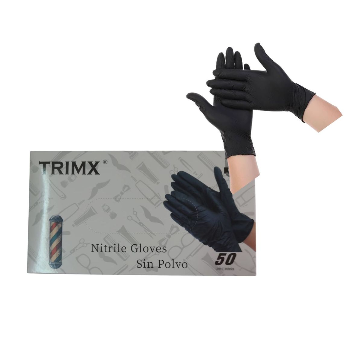 GENERICO - Guantes Negros de Nitrile Gloves Sin polvo Goma Trimx 50 Unidades Talla S