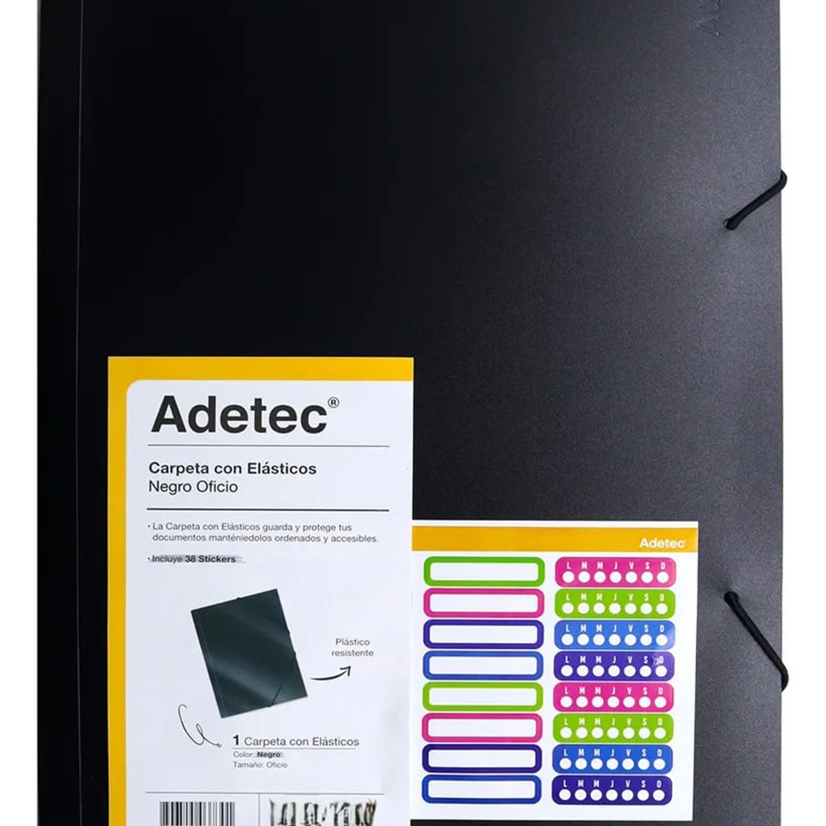 ADETEC - Carpeta Oficio Plástica Con Elástico 1 Unidad Negro