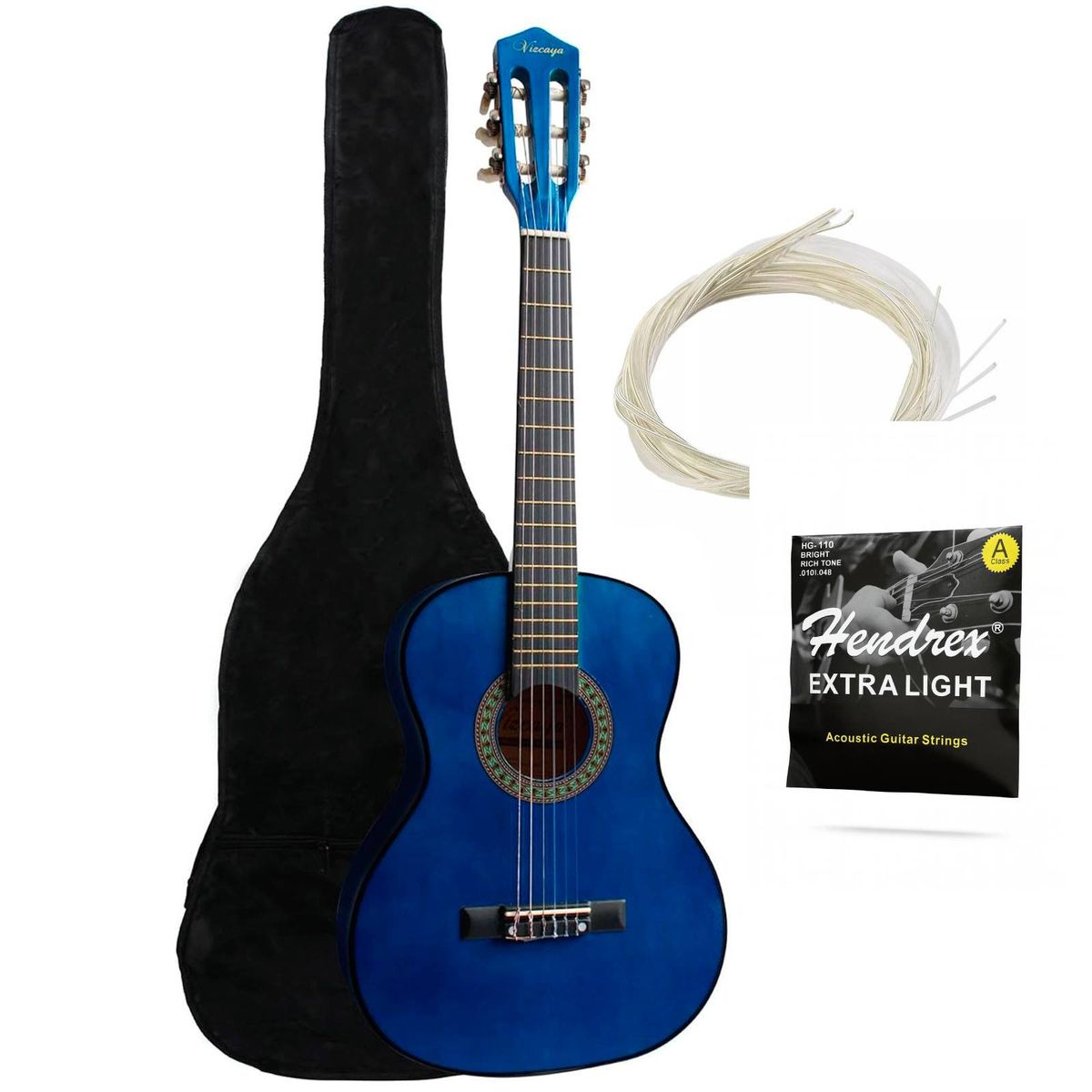 HENDRIX - Guitarra Clasica Funda 36 Pulgadas Mediana Hendrix Azul