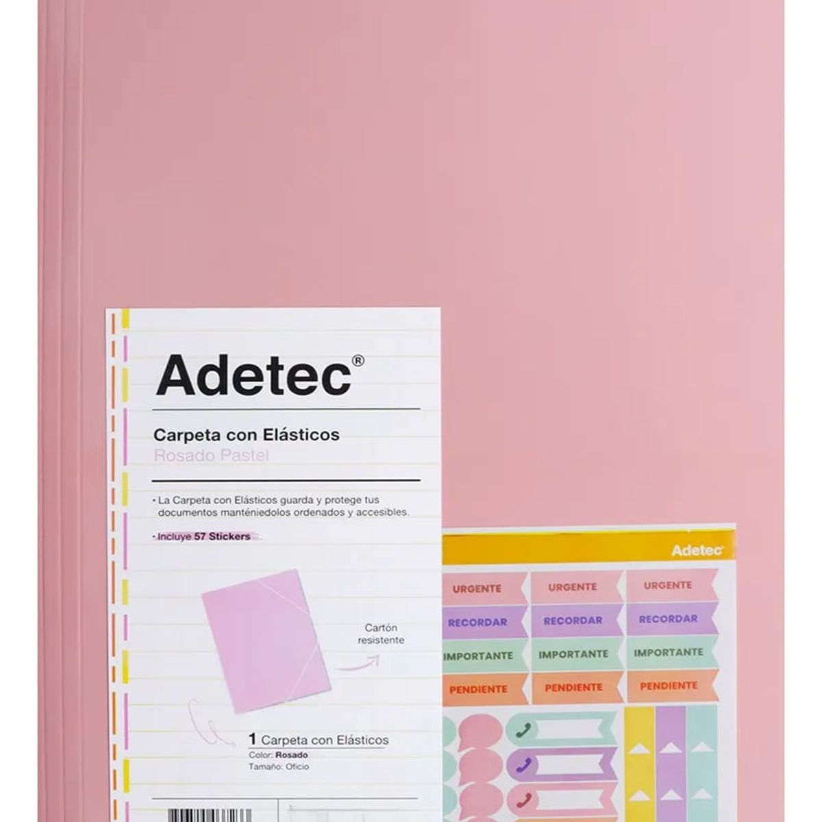 ADETEC - Carpeta Adetec Oficio Con Elástico 1 Unidad - Rosa