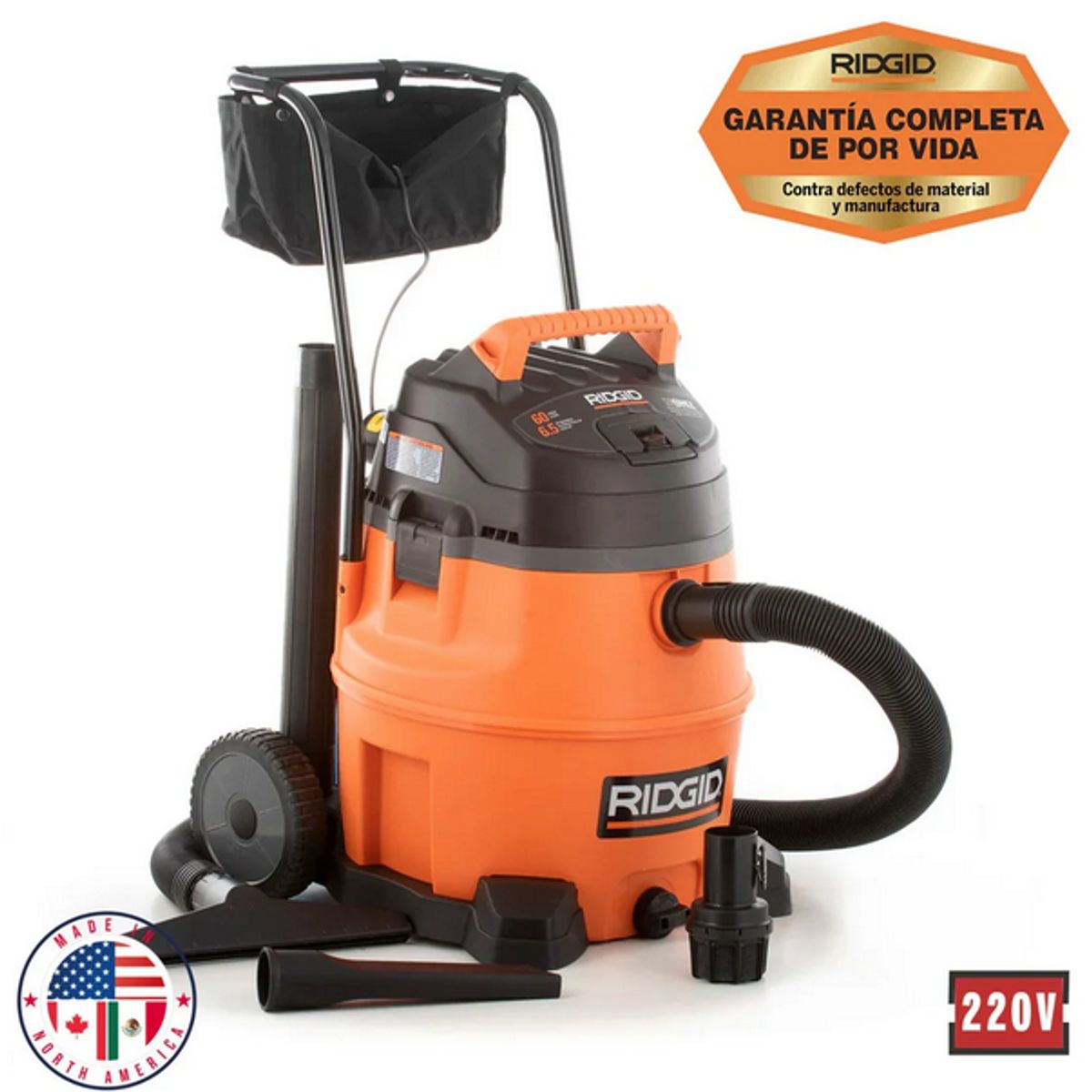 RIDGID - Aspiradora Industrial Seco-mojado 60 Litros 6,5 HP Aspira y Sopla RIDGID