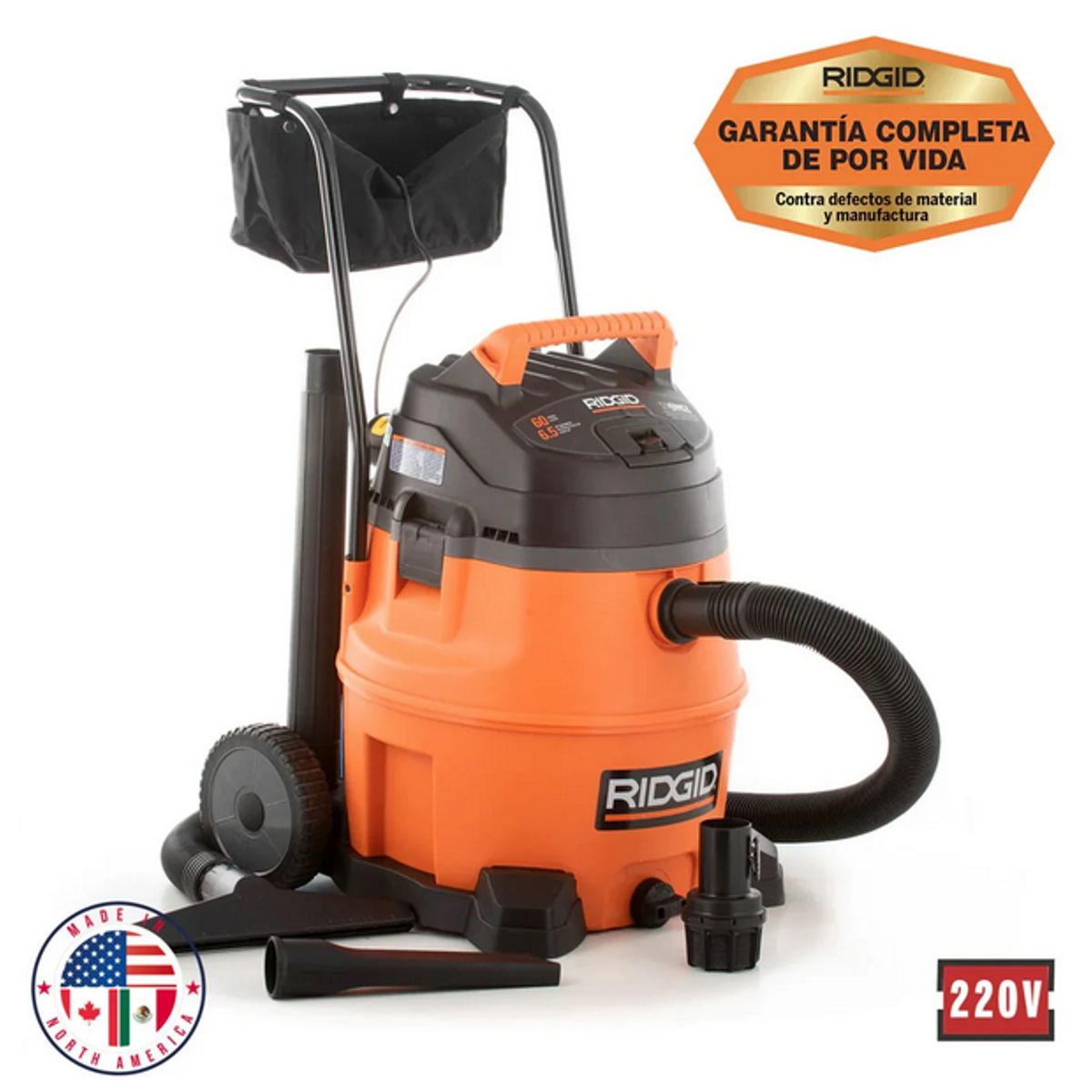RIDGID - Aspiradora Industrial Seco-mojado 60 Litros 6,5 HP Aspira y Sopla RIDGID