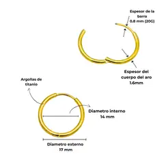 ELBAULDEJUMA - Argollas lisas minimalistas 14mm chapadas en oro 18k titanio ASTM F136