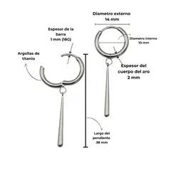 ELBAULDEJUMA - Argollas largas plateadas Zora 10mm titanio ASTM F136