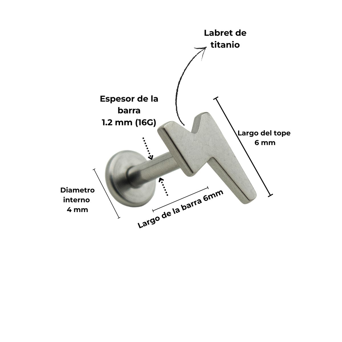 ELBAULDEJUMA - Piercing labret rayo barra 6mm 16G titanio ASTM F136