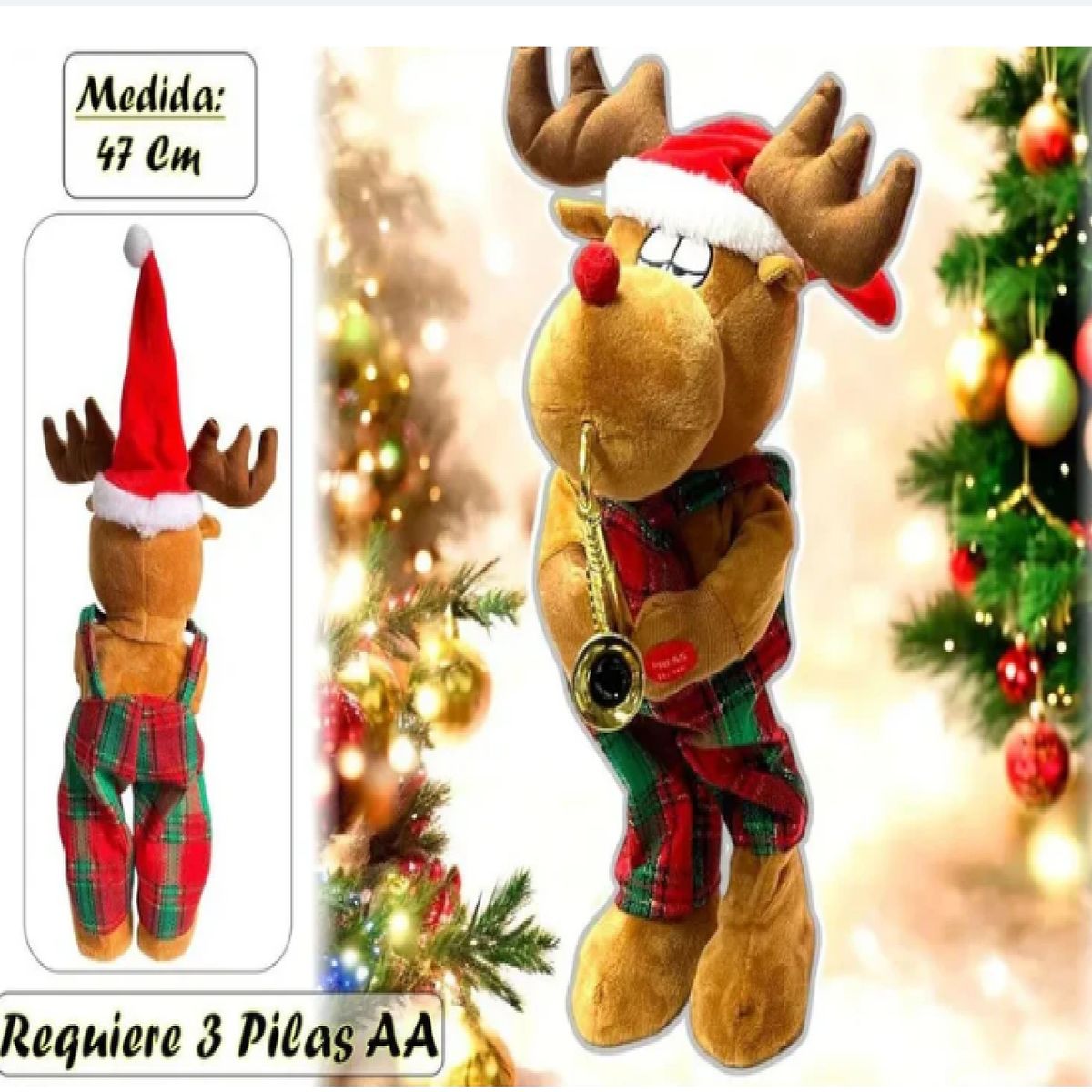 GENERICO - Reno De Peluche Musical Y Bailarín De Navidad Pilas Aa