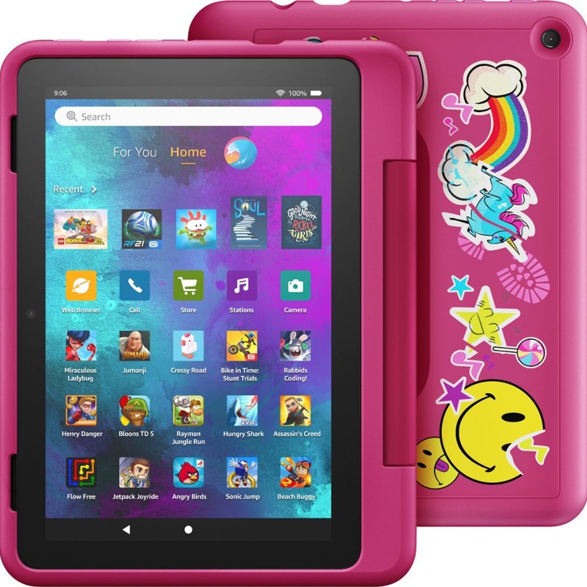 AMAZON - Tablet Niños Amazon Fire Hd 8 Kids Pro Con Protector Arcoiris Emojis