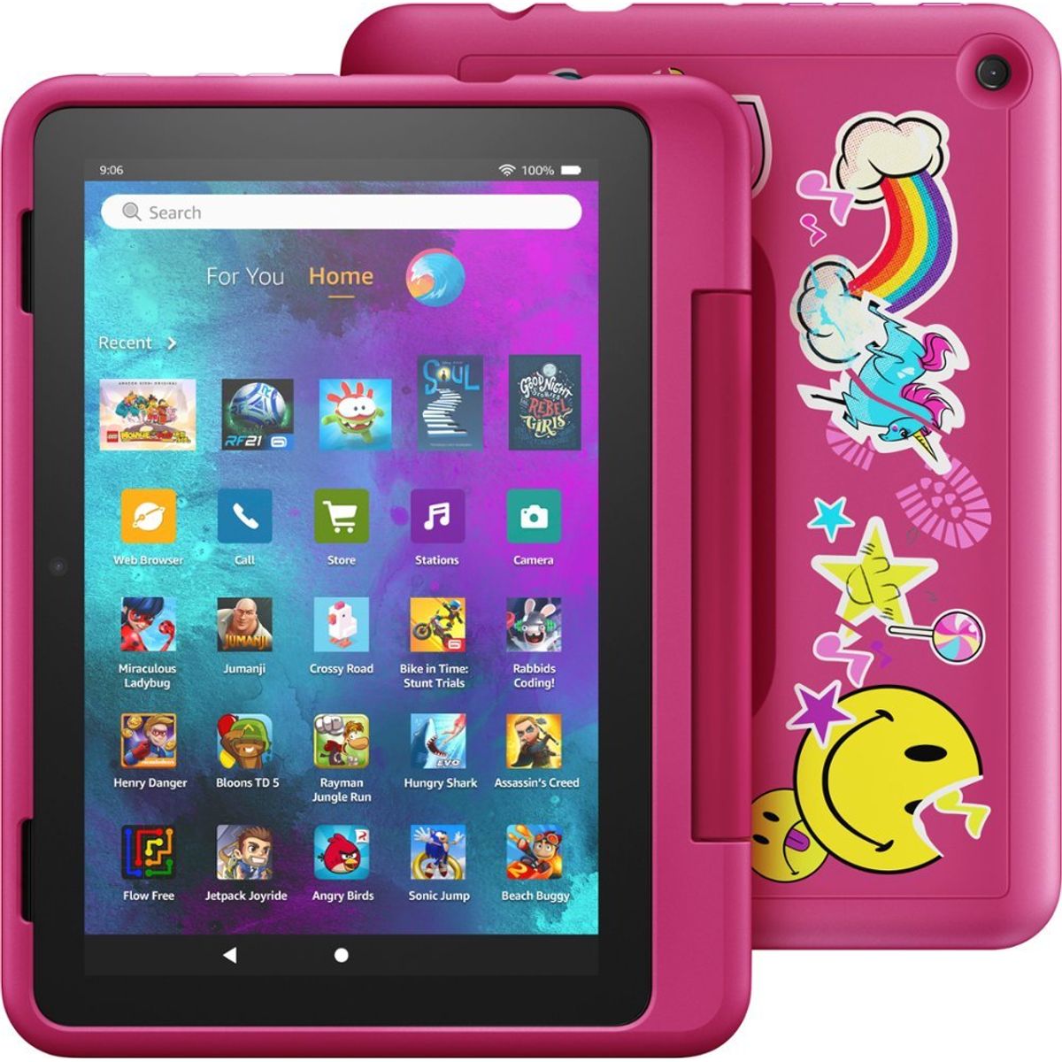 AMAZON - Tablet Niños Amazon Fire Hd 8 Kids Pro Con Protector Arcoiris Emojis