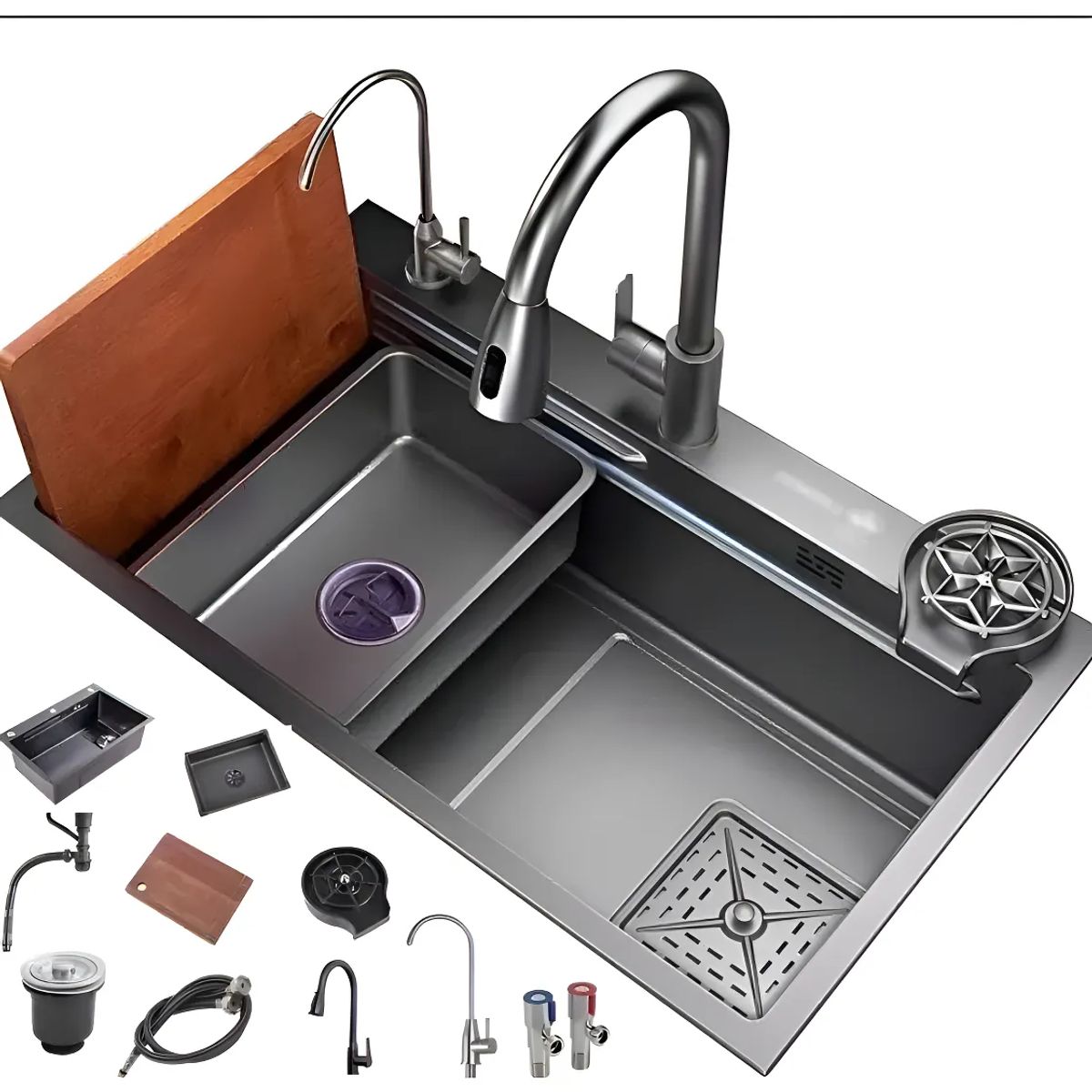 GENERICO - Combo Lavaplatos Multifuncional Empotra 80x45cm X22cm Acero Inoxidable