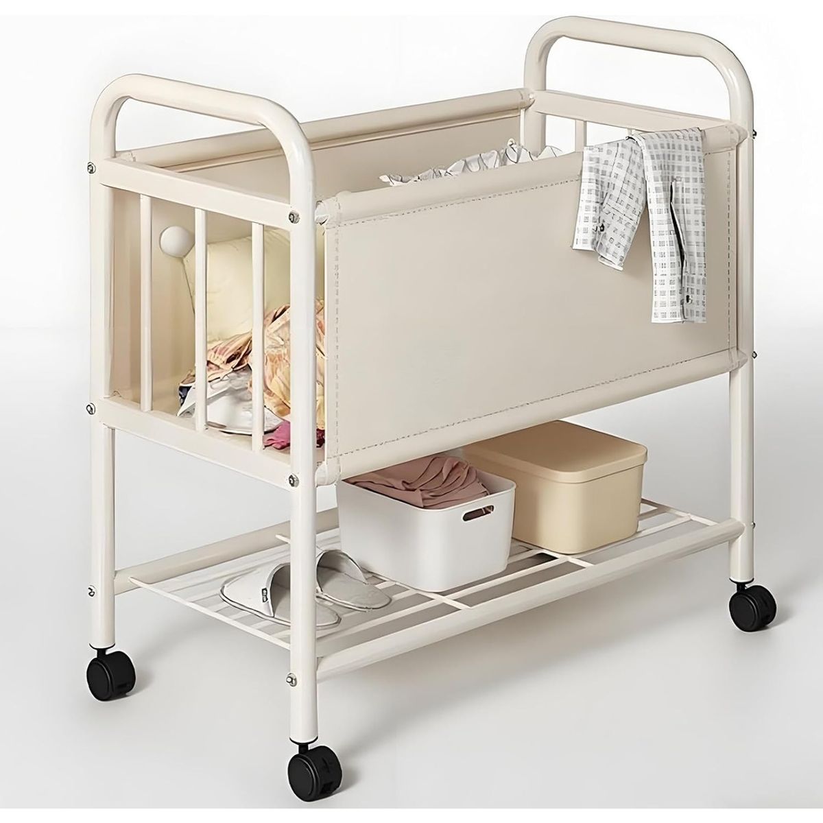 EVERSO - Cesta Canasto De Ropa Sucia Lavanderia Con Estante Y Ruedas