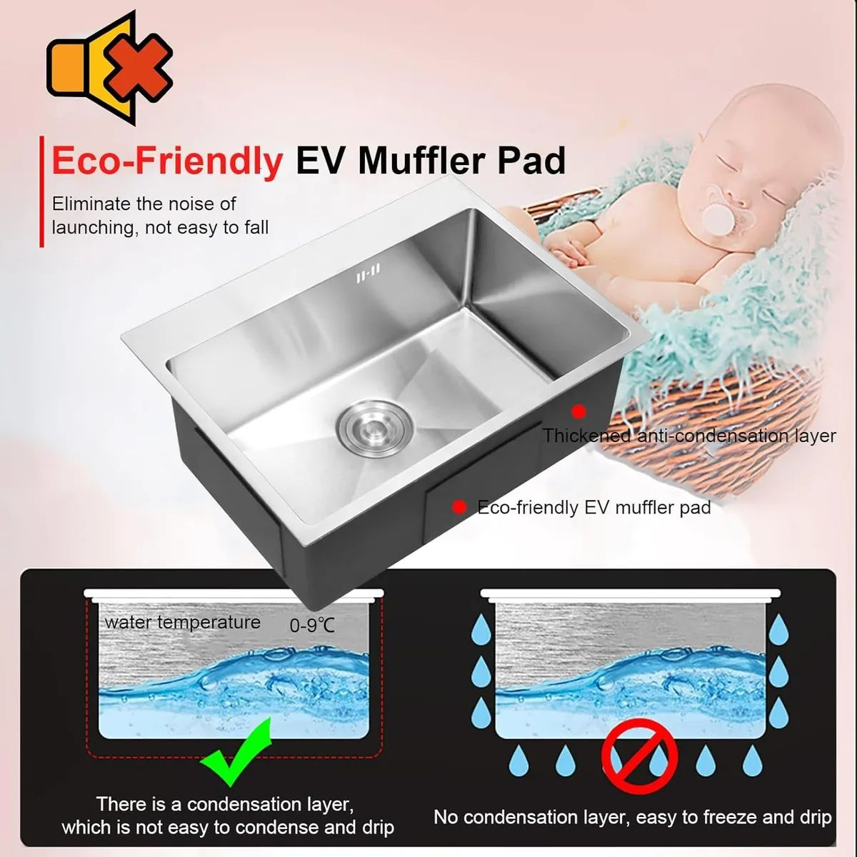 GENERICO - Lavaplatos 60x45 Cm Negro Con Accesorios griferia Extraible