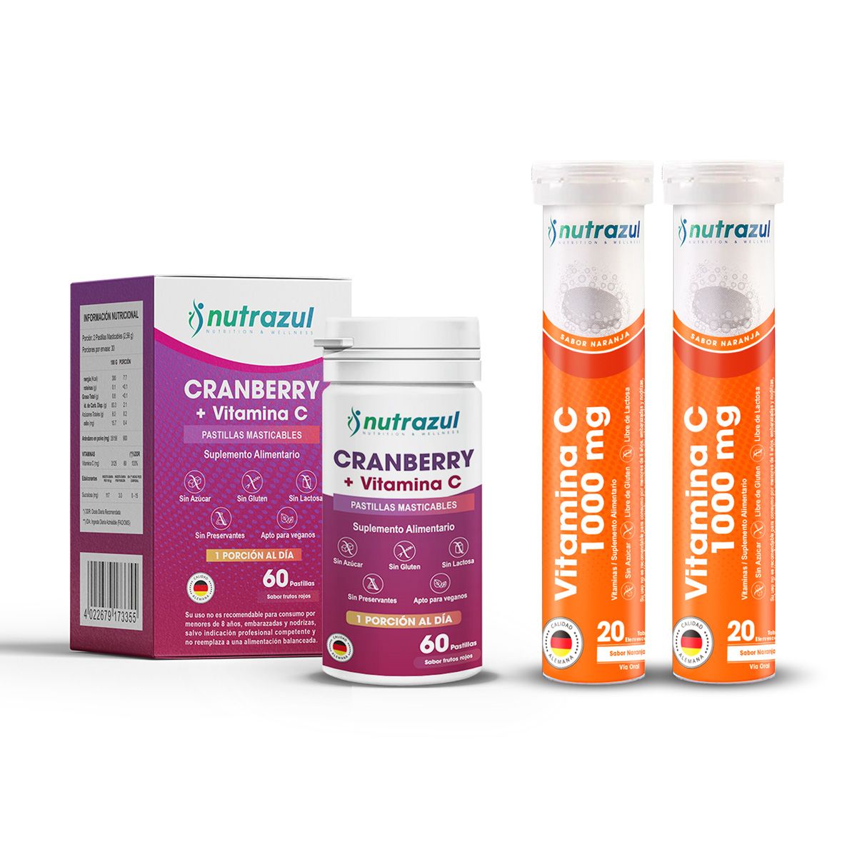 NUTRAZUL - Cranberry  + Vitamina C 1000 Mg  - Nutrazul - Pack 3