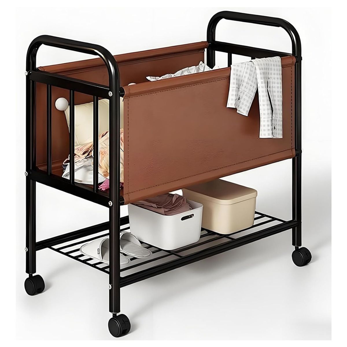 EVERSO - Cesta Canasto De Ropa Sucia Lavanderia Con Estante Y Ruedas.