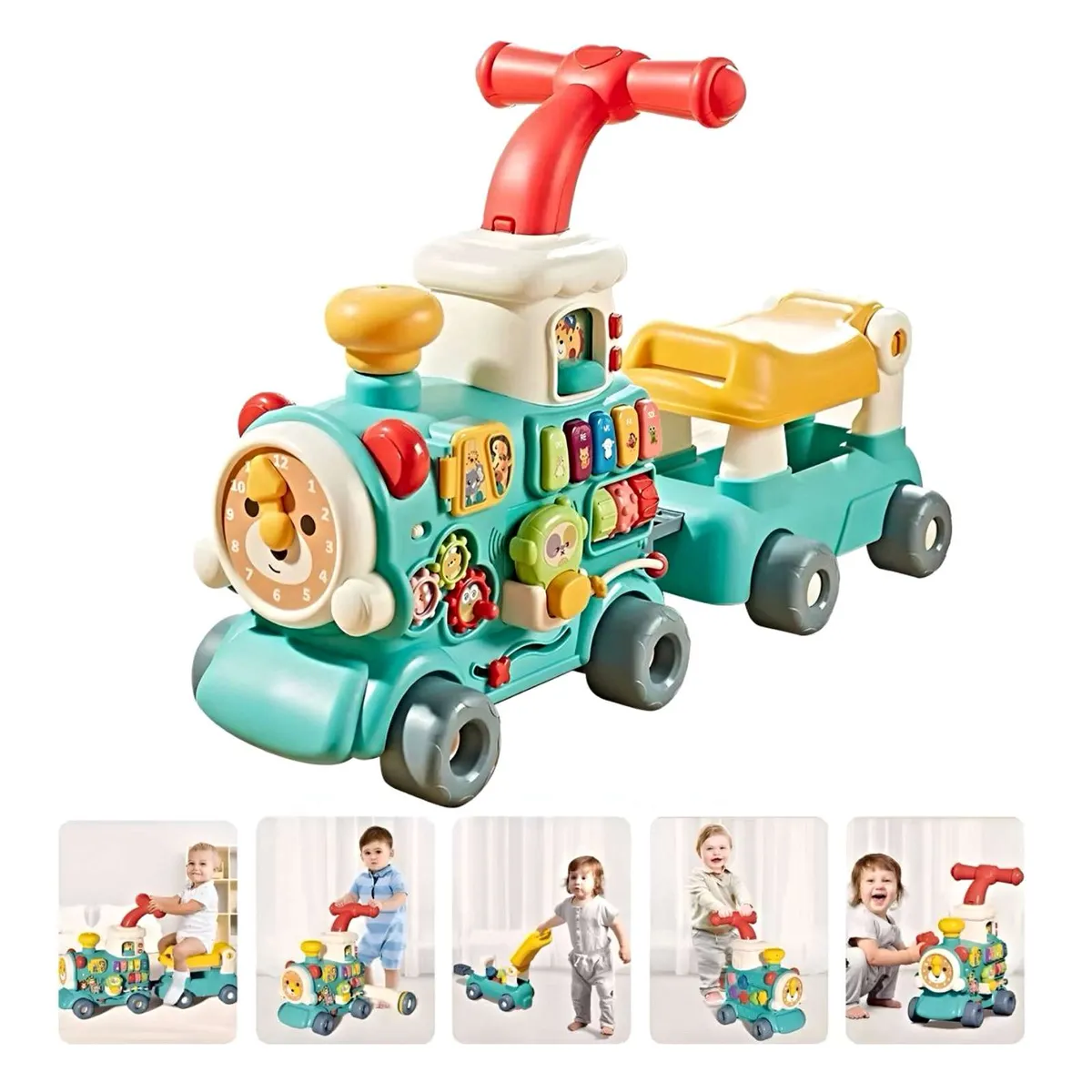 GENERICO - Correpasillo andador  trencito musical infantil 5 en 1 Celeste