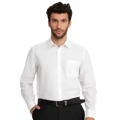 TRIAL - Camisa Formal Hombre Blanco Cuello Italiano Poplin con bolsillo