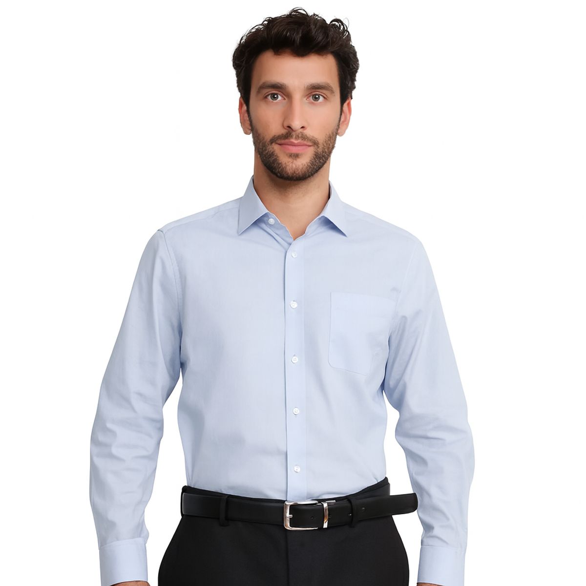 TRIAL - Camisa Celeste Formal Hombre Cuello Italiano Poplin con bolsillo TRIAL