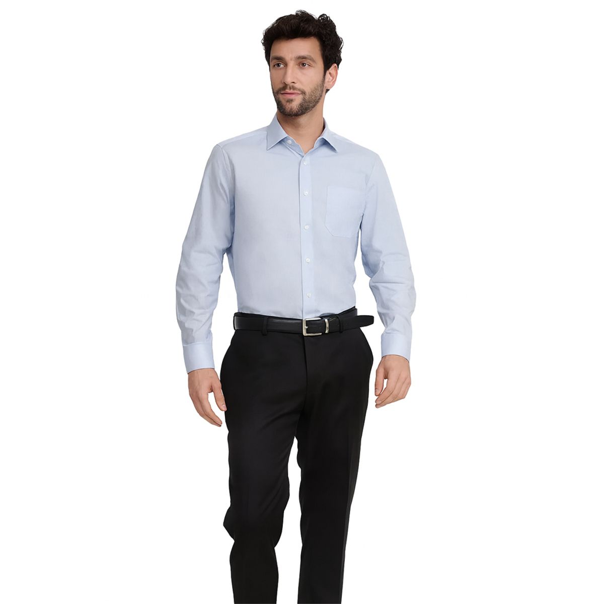 TRIAL - Camisa Celeste Formal Hombre Cuello Italiano Poplin con bolsillo TRIAL