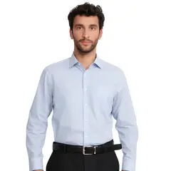 TRIAL - Camisa Celeste Formal Hombre Cuello Italiano Poplin con bolsillo