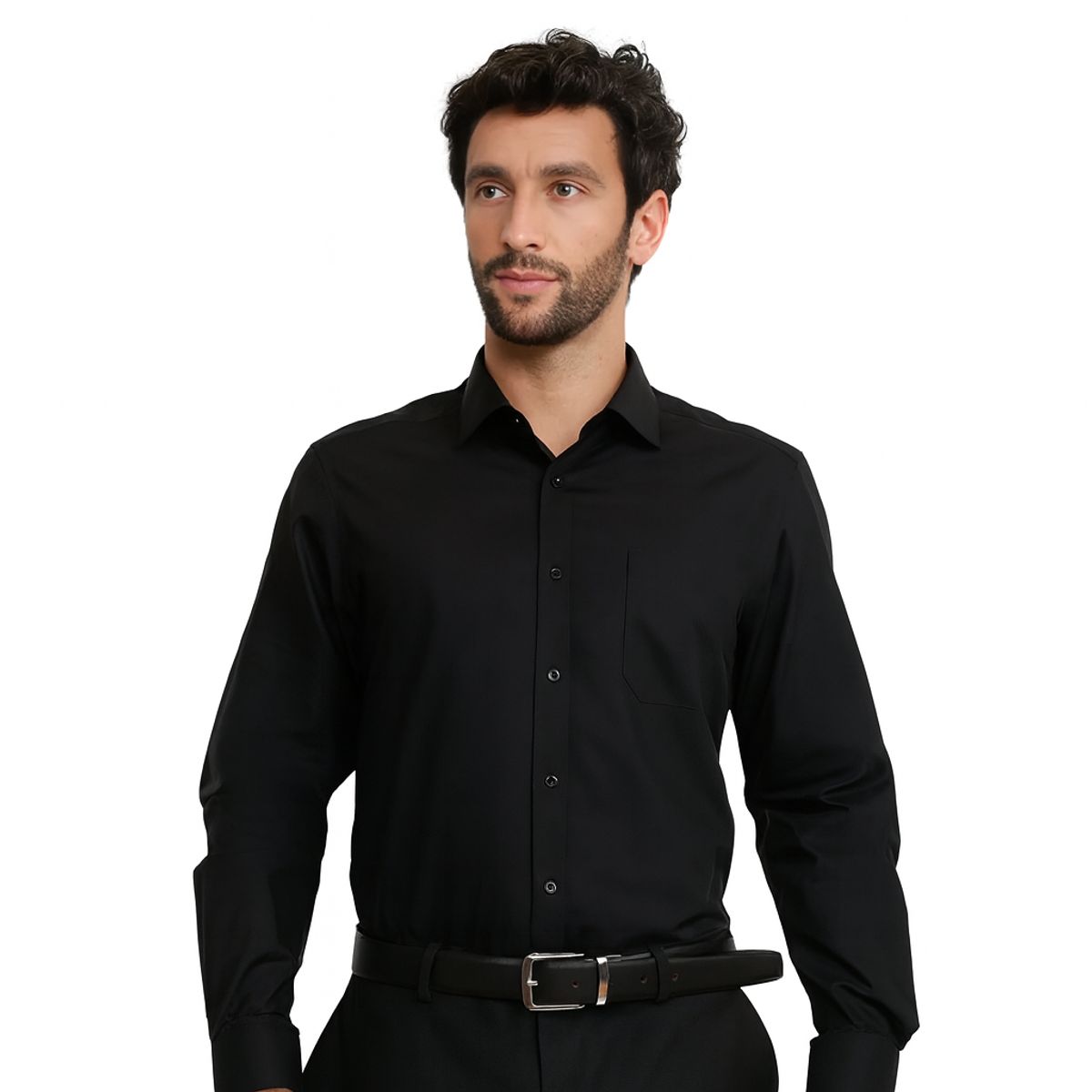 TRIAL - Camisa Negra Formal Hombre Cuello Italiano con bolsillo Poplin TRIAL