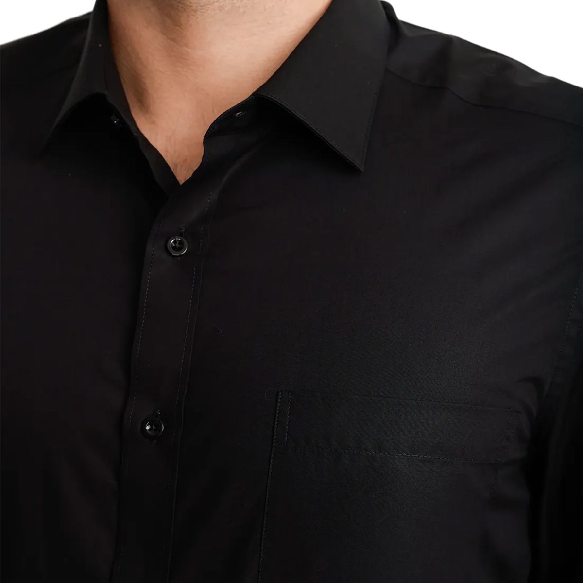 TRIAL - Camisa Negra Formal Hombre Cuello Italiano con bolsillo Poplin TRIAL