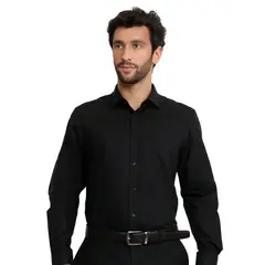 TRIAL - Camisa Negra Formal Hombre Cuello Italiano con bolsillo Poplin