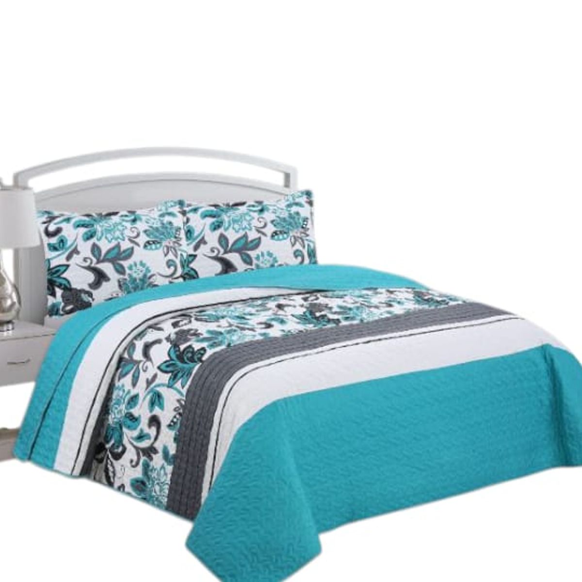 GENERICO - Cubrecama Quilt Plaza y Media Turquesa Hoja