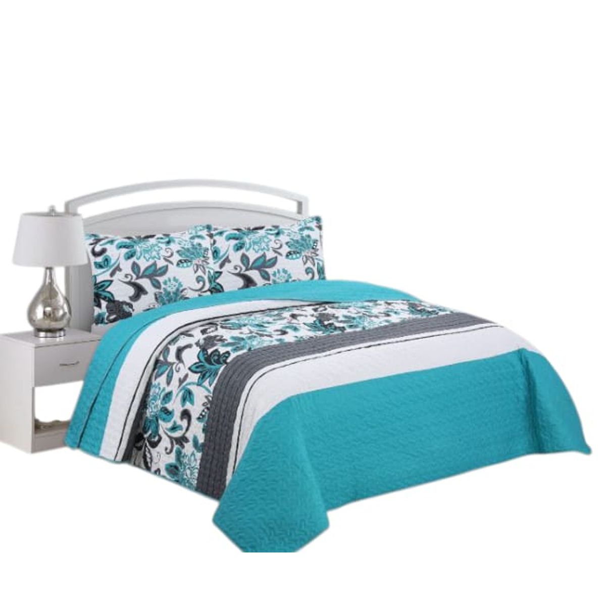 GENERICO - Cubrecama Quilt Plaza y Media Turquesa Hoja