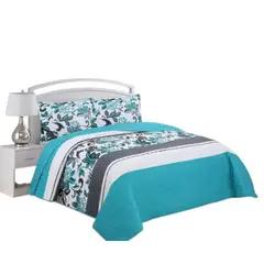 GENERICO - Cubrecama Quilt 2 plazas Turquesa Hojas