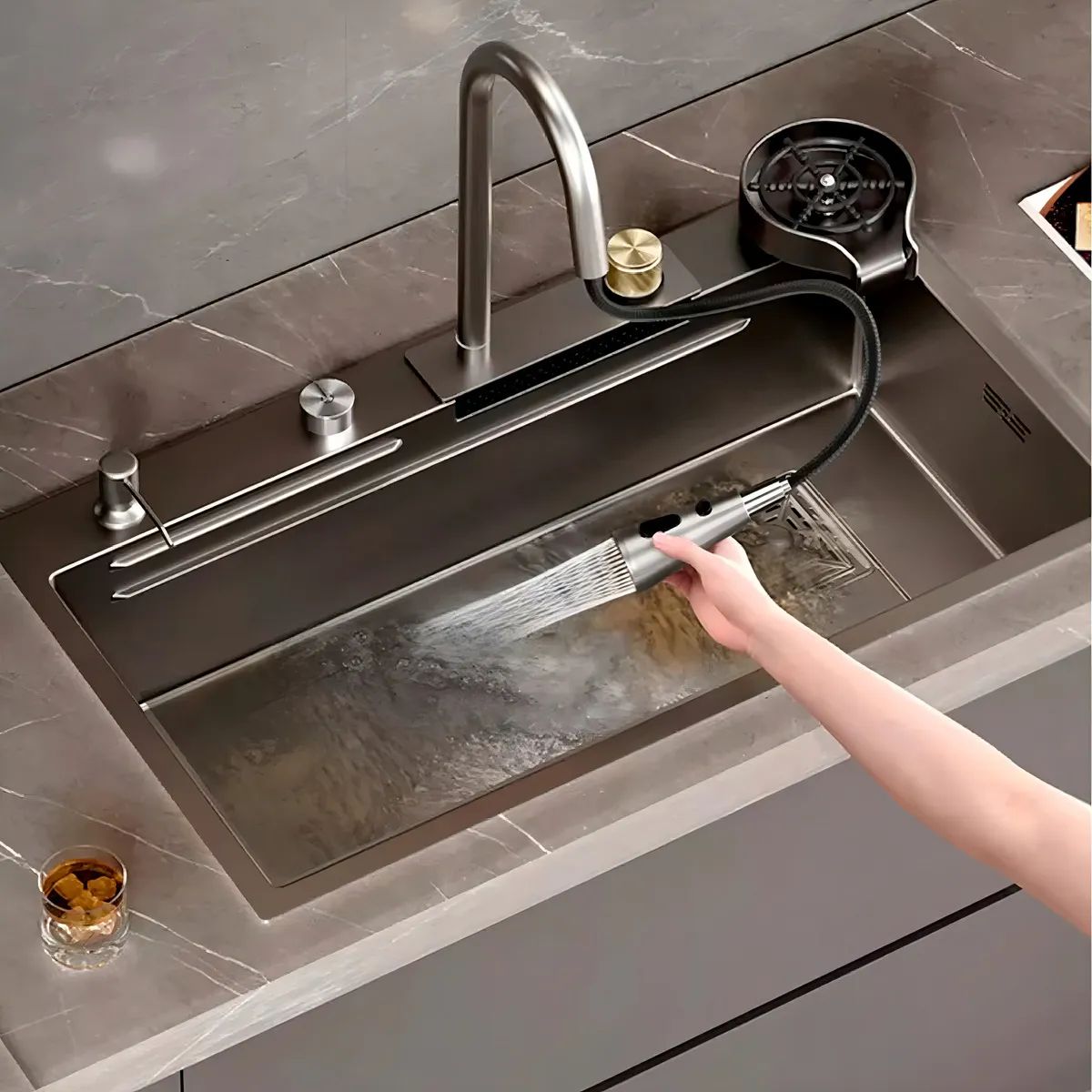 GENERICO - Lavaplatos Cascada Lavavasos Llave 2 Modos 68x45cm Premium