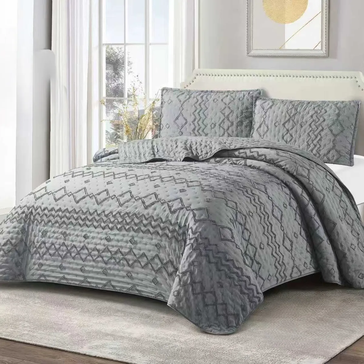 GENERICO - Cobertores Quilts Verano con Bordados en alto relieve técnica Tufting