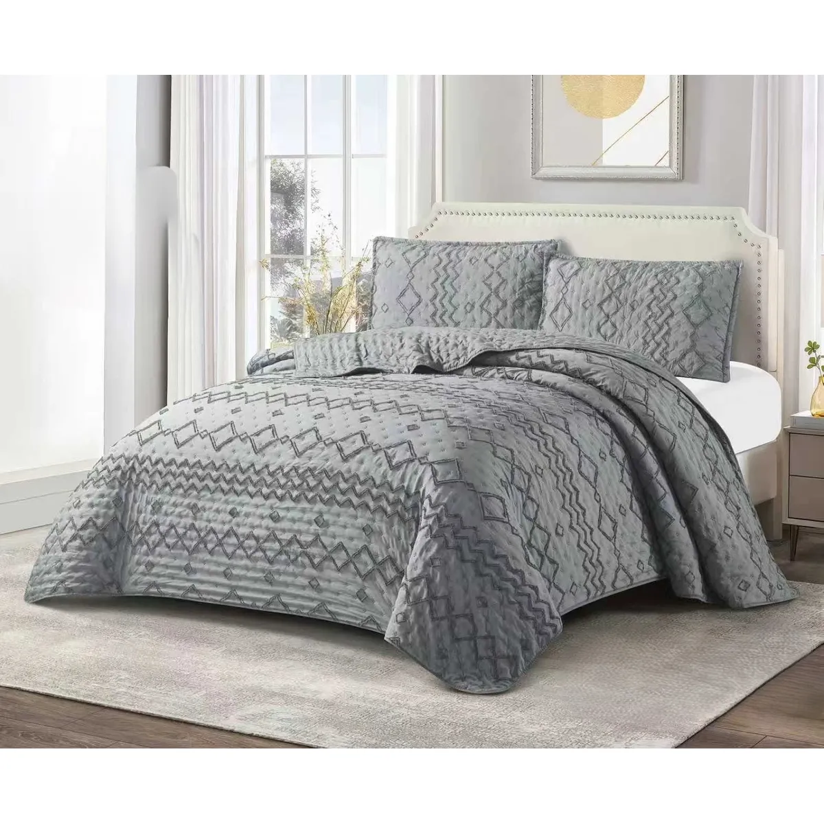 GENERICO - Cobertores Quilts Verano con Bordados en alto relieve técnica Tufting